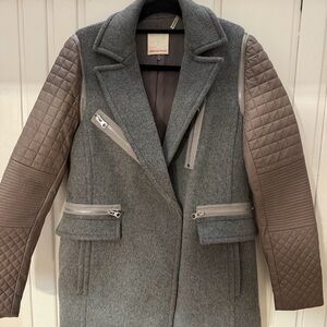 Rebecca Taylor Gray and Charcoal Wool and Leather Coat 2in1 style